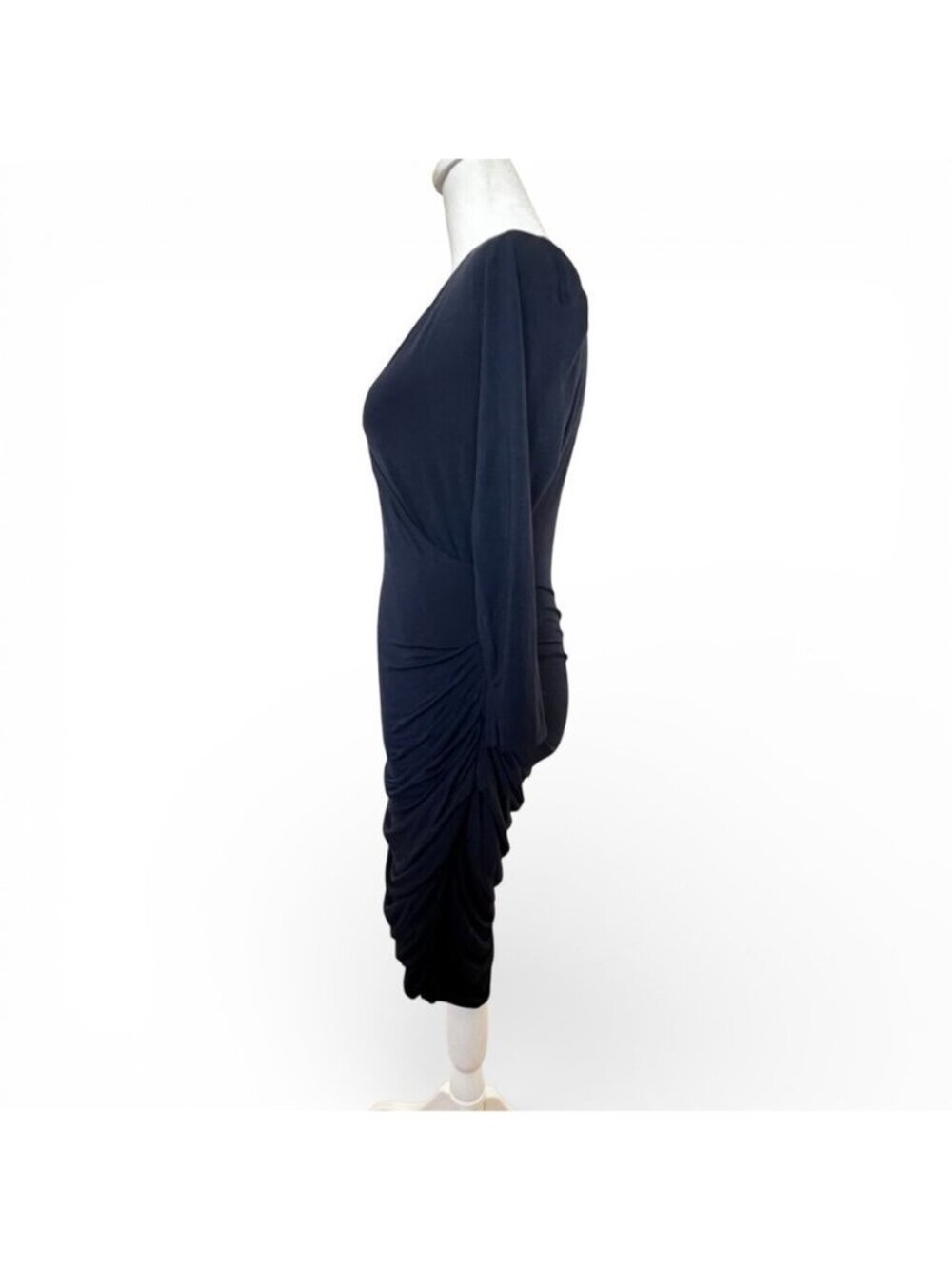 NWT Velvet Navy Faux Wrap Midi Dress M Ruched Modest Special Occasion Classic - Picture 4 of 11